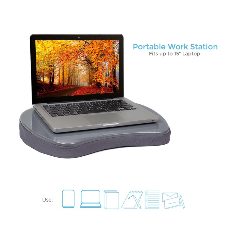 Sofia + Sam Mini Lap Desk with Memory Foam Cushion | Handle | Fits Laptops Up to 15" | Work from Home | Silver | Portable Travel Desk | Reading Writing and Coloring - Image 2